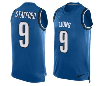 Men's Detroit Lions #9 Matthew Stafford Light Blue Hot Pressing Player Name & Number Nike NFL Tank Top Jersey