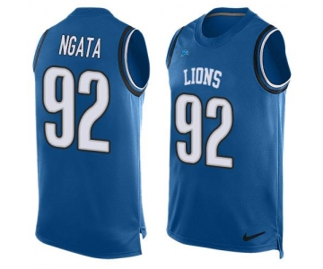 Men's Detroit Lions #92 Haloti Ngata Light Blue Hot Pressing Player Name & Number Nike NFL Tank Top Jersey