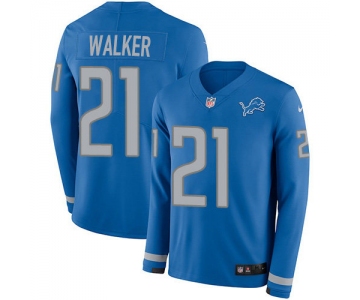Nike Lions #21 Tracy Walker Blue Team Color Men's Stitched NFL Limited Therma Long Sleeve Jersey