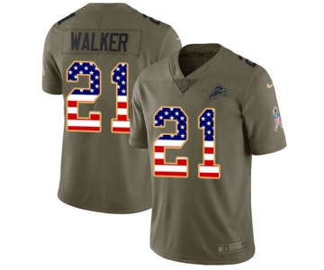 Nike Lions #21 Tracy Walker Olive USA Flag Men's Stitched NFL Limited 2017 Salute To Service Jersey