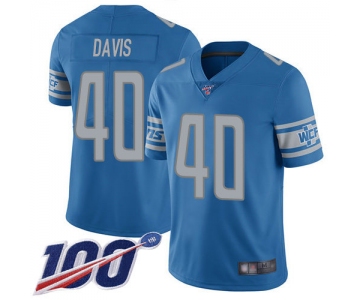 Nike Lions #40 Jarrad Davis Blue Team Color Men's Stitched NFL 100th Season Vapor Limited Jersey