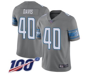 Nike Lions #40 Jarrad Davis Gray Men's Stitched NFL Limited Rush 100th Season Jersey