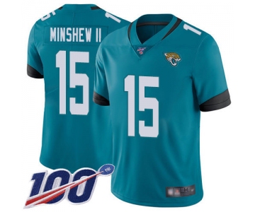 Jaguars #15 Gardner Minshew II Teal Green Alternate Men's Stitched Football 100th Season Vapor Limited Jersey
