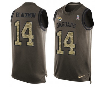 Men's Jacksonville Jaguars #14 Justin Blackmon Green Salute to Service Hot Pressing Player Name & Number Nike NFL Tank Top Jersey