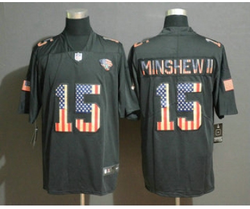 Men's Jacksonville Jaguars #15 Gardner Minshew II 2019 Black Salute To Service USA Flag Fashion Limited Jersey