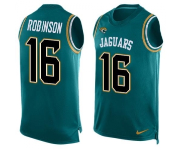 Men's Jacksonville Jaguars #16 Denard Robinson Teal Green Hot Pressing Player Name & Number Nike NFL Tank Top Jersey
