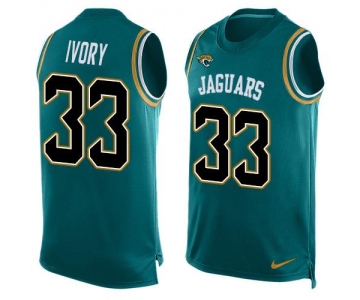 Men's Jacksonville Jaguars #33 Chris Ivory Teal Green Hot Pressing Player Name & Number Nike NFL Tank Top Jersey