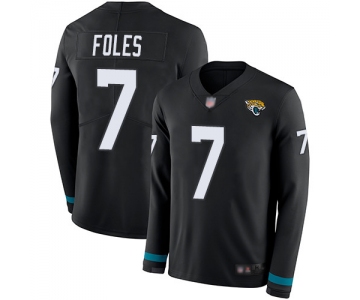 Men's Jacksonville Jaguars #7 Nick Foles Black Team Color Stitched Football Limited Therma Long Sleeve Jersey