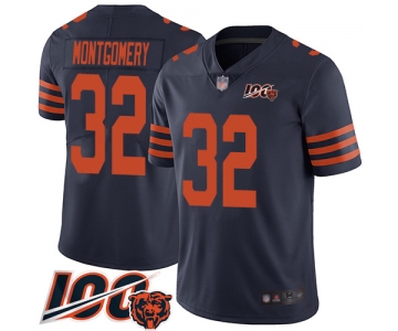 Bears #32 David Montgomery Navy Blue Alternate Men's Stitched Football 100th Season Vapor Limited Jersey