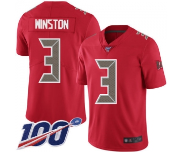 Buccaneers #3 Jameis Winston Red Men's Stitched Football Limited Rush 100th Season Jersey