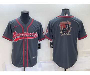 Men's Tampa Bay Buccaneers Grey Team Big Logo With Patch Cool Base Stitched Baseball Jersey