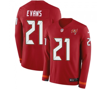 Nike Buccaneers #21 Justin Evans Red Team Color Men's Stitched NFL Limited Therma Long Sleeve Jersey