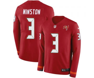 Nike Buccaneers #3 Jameis Winston Red Team Color Men's Stitched NFL Limited Therma Long Sleeve Jersey