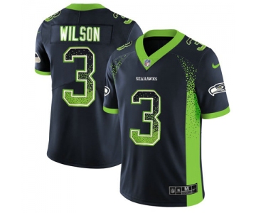 Men's Nike Seattle Seahawks #3 Russell Wilson Steel Blue Team Color Stitched NFL Limited Rush Drift Fashion Jersey