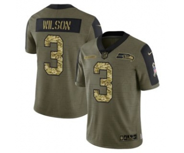 Men's Olive Seattle Seahawks #3 Russell Wilson 2021 Camo Salute To Service Limited Stitched Jersey