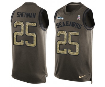 Men's Seattle Seahawks #25 Richard Sherman Green Salute to Service Hot Pressing Player Name & Number Nike NFL Tank Top Jersey