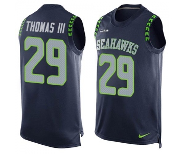 Men's Seattle Seahawks #29 Earl Thomas III Navy Blue Hot Pressing Player Name & Number Nike NFL Tank Top Jersey