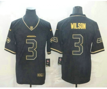 Men's Seattle Seahawks #3 Russell Wilson Black 100th Season Golden Edition Jersey