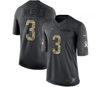 Men's Seattle Seahawks #3 Russell Wilson Black Anthracite 2016 Salute To Service Stitched NFL Nike Limited Jersey