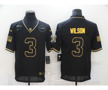 Men's Seattle Seahawks #3 Russell Wilson Black Gold 2020 Salute To Service Stitched NFL Nike Limited Jersey