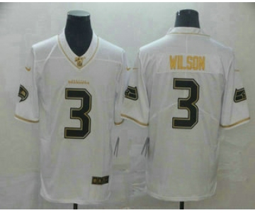 Men's Seattle Seahawks #3 Russell Wilson White 100th Season Golden Edition Jersey