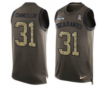 Men's Seattle Seahawks #31 Kam Chancellor Green Salute to Service Hot Pressing Player Name & Number Nike NFL Tank Top Jersey