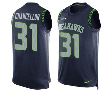 Men's Seattle Seahawks #31 Kam Chancellor Navy Blue Hot Pressing Player Name & Number Nike NFL Tank Top Jersey