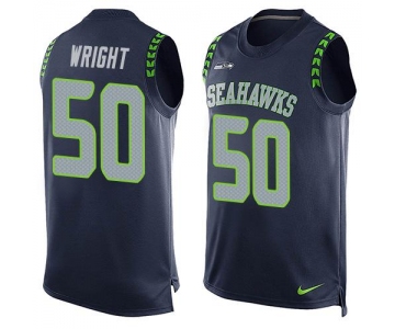 Men's Seattle Seahawks #50 K.J. Wright Navy Blue Hot Pressing Player Name & Number Nike NFL Tank Top Jersey