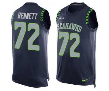 Men's Seattle Seahawks #72 Michael Bennett Navy Blue Hot Pressing Player Name & Number Nike NFL Tank Top Jersey
