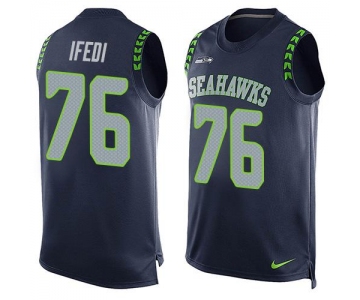 Men's Seattle Seahawks #76 Germain Ifedi Navy Blue Hot Pressing Player Name & Number Nike NFL Tank Top Jersey