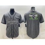 Men's Seattle Seahawks Gray Team Big Logo With Patch Cool Base Stitched Baseball Jersey