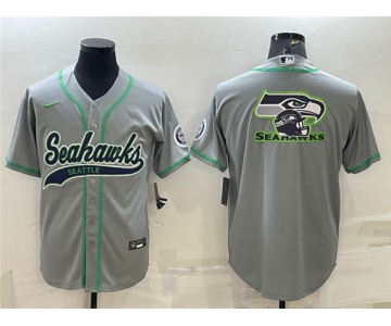 Men's Seattle Seahawks Gray Team Big Logo With Patch Cool Base Stitched Baseball Jersey