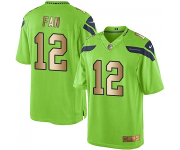 Nike Seahawks #12 Fan Green Men's Stitched NFL Limited Gold Rush Jersey