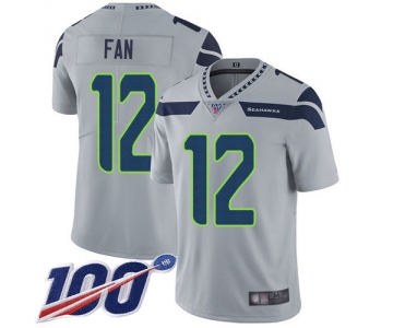 Seahawks #12 Fan Grey Alternate Men's Stitched Football 100th Season Vapor Limited Jersey