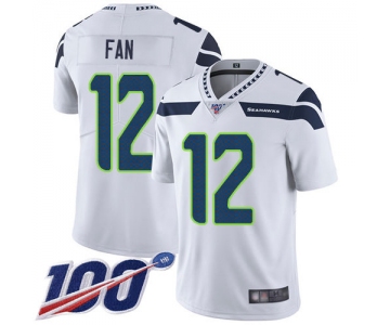 Seahawks #12 Fan White Men's Stitched Football 100th Season Vapor Limited Jersey
