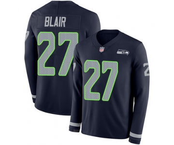 Seahawks #27 Marquise Blair Steel Blue Team Color Men's Stitched Football Limited Therma Long Sleeve Jersey