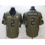 Men's New Orleans Saints #2 Jameis Winston 2021 Olive Salute To Service Limited Stitched Jersey