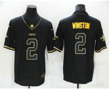 Men's New Orleans Saints #2 Jameis Winston Black Golden Edition Stitched NFL Nike Limited Jersey