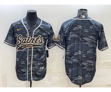 Men's New Orleans Saints Blank Grey Camo With Patch Cool Base Stitched Baseball Jersey