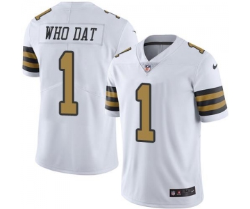 Nike Saints #1 Who Dat White Men's Stitched NFL Limited Rush Jersey