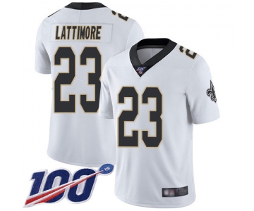 Nike Saints #23 Marshon Lattimore White Men's Stitched NFL 100th Season Vapor Limited Jersey