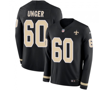 Nike Saints #60 Max Unger Black Team Color Men's Stitched NFL Limited Therma Long Sleeve Jersey