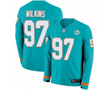 Dolphins #97 Christian Wilkins Aqua Green Team Color Men's Stitched Football Limited Therma Long Sleeve Jersey