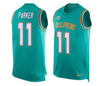 Men's Miami Dolphins #11 DeVante Parker Aqua Green Hot Pressing Player Name & Number Nike NFL Tank Top Jersey