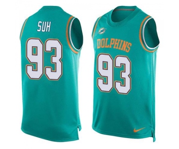 Men's Miami Dolphins #93 Ndamukong Suh Aqua Green Hot Pressing Player Name & Number Nike NFL Tank Top Jersey