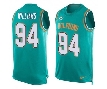 Men's Miami Dolphins #94 Mario Williams Aqua Green Hot Pressing Player Name & Number Nike NFL Tank Top Jersey