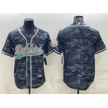 Men's Miami Dolphins Blank Gray Camo With Patch Cool Base Stitched Baseball Jersey