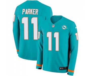 Nike Dolphins #11 DeVante Parker Aqua Green Team Color Men's Stitched NFL Limited Therma Long Sleeve Jersey