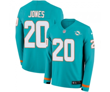Nike Dolphins #20 Reshad Jones Aqua Green Team Color Men's Stitched NFL Limited Therma Long Sleeve Jersey