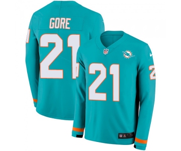 Nike Dolphins #21 Frank Gore Aqua Green Team Color Men's Stitched NFL Limited Therma Long Sleeve Jersey